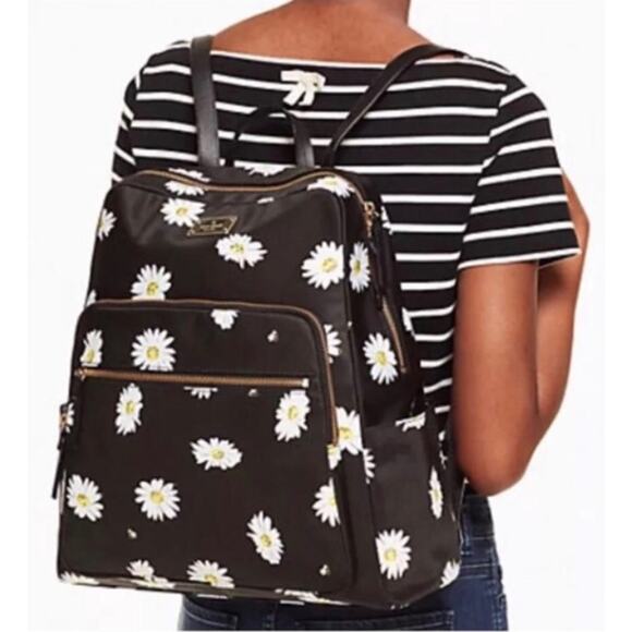 KATE SPADE Blake Avenue Daisy Hilo Backpack Black Large Leather Strap - Picture 3 of 11